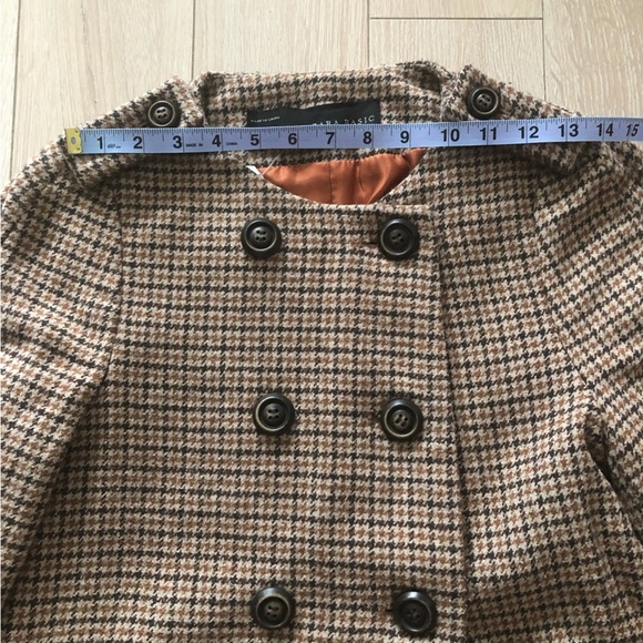Zara Double Breasted Plaid Wool Coat in Brown Size L - Picture 2 of 14